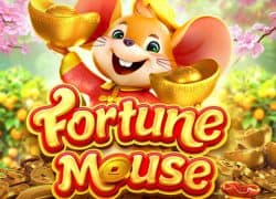 Animated mouse holding gold coins in a colorful casino setting.